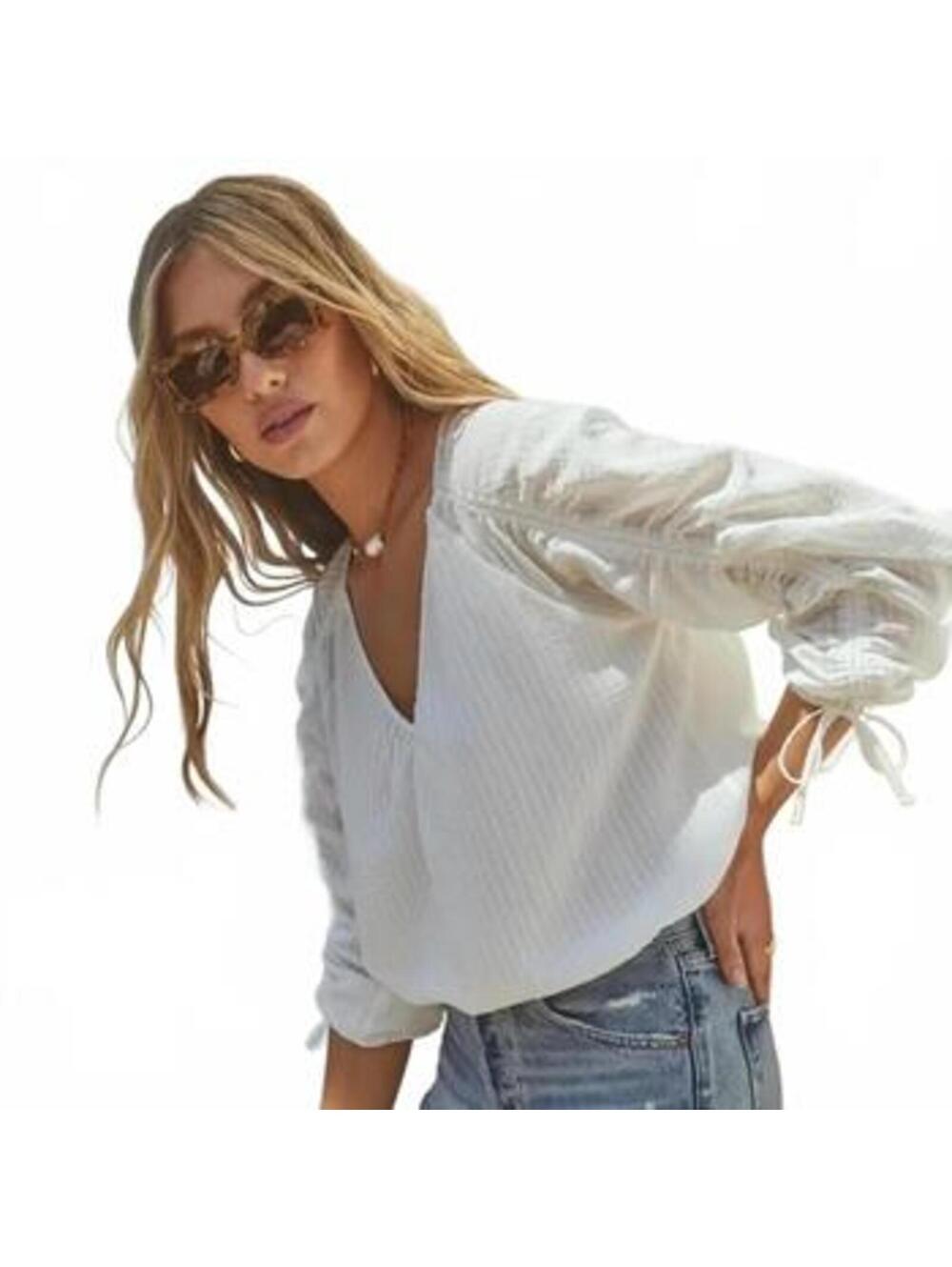 ASTR The Label White Gauze Blouse | Boho Coastal | Clean Girl Aesthetic- Small